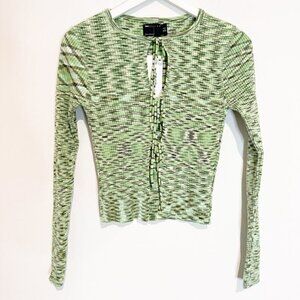 NWT ASOS Cutout Tie Front Knit‎ Cardigan Top 90s Alternative Grunge Green Size 2